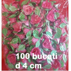 Flori roz din vafa cu frunze 100 bucati d4cm